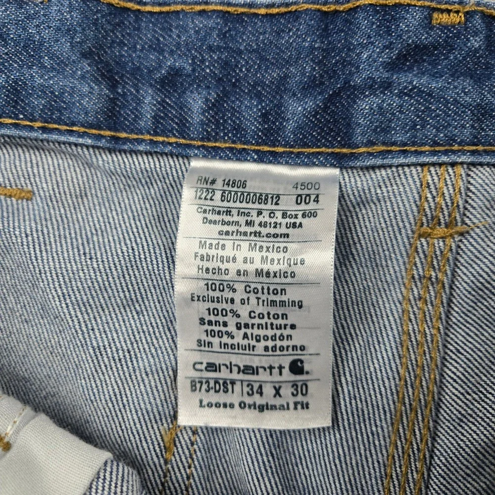 Carhartt Double Knee Jeans Mens 34x30 Blue Loose Fit Carpenter Utility B73-DST